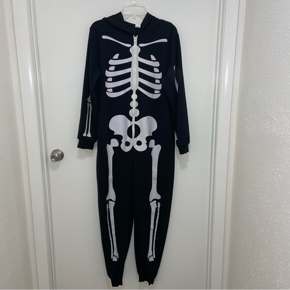 Black Skeleton Zip up, One Piece, for Halloween Costume